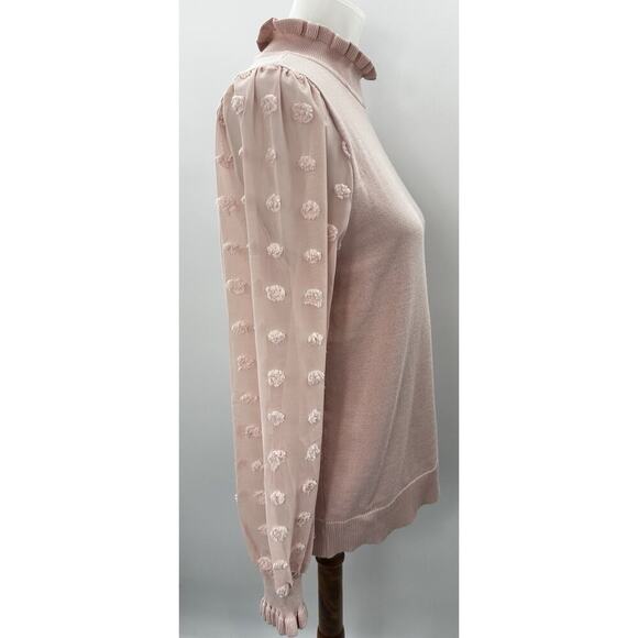 Adrianna Papell Clip Dot Sweater Blush Pink Sheer Sleeve Top M NWT - Picture 3 of 7